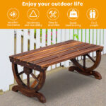 2-Person Rustic Garden Bench, Outdoor Wagon Wheel Porch Bench for Backyard Patio Garden, Brown - Image 2