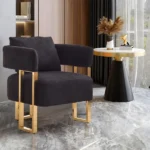 TS Modern decorative chair, living room side chair with gold metal legs, no wheels, suitable for dressing area, reception room, office,Teddy fleece upholstered metal foot sofa 2PCS Black - Image 10
