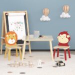 Kids Table and 2 Chairs Set, 3 Pieces Toddler Table and Chair Set, Wooden Activity Play Table Set (Lion&Monkey)-Does not support self pick up - Image 2