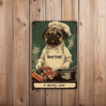 CIFbuy 1pc Pug Chef Metal Sign, Wall Decor, Funny Skinny Cook Dog Illustration With Apron, Illustration With Apron, Whimsical Kitchen Home Sign, RusikTok, Sign, RusikTok, ustration With Apron Self-l ckup Logiopome - Image 3