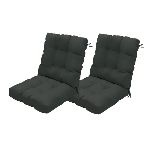 Outdoor High Back Chair Cushions Set of 2, 42"x21"x4" Tufted Waterproof Patio Cushion for Rocking & Dining Chairs, Soft Seat Pad with Ties, Fade-Resistant Indoor/Outdoor Use