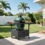 Outdoor Grill Table for Big Green Egg Style BBQ, Metal Grill Cart with 2 Folding Panels, Compatible with up to Large Green Egg, Kamado Joe Jr - Image 5