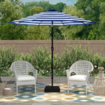 Outdoor 9ft Patio Umbrella with Crank Handle and Push Button Tilt, Outdoor Market Umbrella with 8 Ribs - Blue Stripe