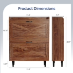 2-Drawer Top Enclosure Barn Door Shoe Cabinet Melamine Board Embossed MDF Shoe Cabinet 31.61*9.45*39.37in Walnut - Image 6