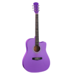 Purple 41-inch Dreadnought barrel-shaped cutaway acoustic guitar with pick, strings, capo, gig bag, tuner, wrench tool, and shoulder strap - Image 2
