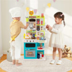 Blue Kids Corner Play Kitchen with Realistic Sounds, Lights & Steam, 95PCS Accessories Pretend Cooking Set for Ages 3+ - Image 8
