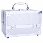 SM-2176 Aluminum Makeup Train Case Jewelry Box Cosmetic Organizer with Mirror 9"x6"x6" Silver - Image 7