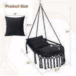 Black Boho Macrame Hanging Swing Chair with 2 Padded Cushions, 330LBS Capacity Hammock Chair for Indoor Outdoor Bedroom Patio Balcony - Image 6