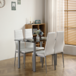 Same Code 02878244 5 Pieces Dining Table Set for 4, Kitchen Room Tempered Glass Dining Table, 4 Chairs, Black Table legs are silvery - Image 54