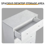 5-Drawer Cabinet with Solid Wood Veneer and Paint P2 MDF + P2 Particleboard Storage Cabinet 31.3*15.55*47.24in White - Image 6