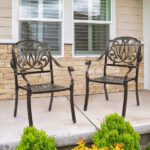 Set of 2 Cast Aluminum Patio Dining Chairs, Stackable Outdoor Bistro Chairs with Armrests for Balcony Backyard Garden Deck, Antique Bronze (Without Cushions) - Image 6