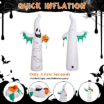 12ft Inflatable Halloween Decor with Flashing Bats & White Ghosts, 4 LED Lights + 82 String Lights, White & Green, 12V 1500mA US Power Adapter - Image 5