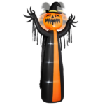 10ft Inflatable Halloween Decor with Rotatable Head Pumpkin Ghost in Cape, 6 Built-in LED Lights, Black & Orange, 12V 2000mA US Power Adapter - Image 2