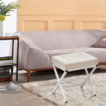 Ottoman Foot Stool Tufted Vanity Stool Ottomans Thickened Cushion Footstool Shoe Changing Seat Step Stools with Metal X Leg for Living Room Bedroom White - Image 5