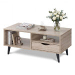 36.5" Rustic Coffee Table with Drawer & Open Shelves, Engineered Wood Center Table for Living Room Natural - Image 2