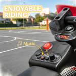 Red 12V Kids Electric Motorcycle – Twist Handle Throttle, Safety Training Wheels, Rear Suspension System, Music Playback - Image 4