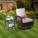 Outdoor Wicker Side Table, Rattan End Table with Glass Top, Patio Coffee Bistro Table for Indoor Garden Porch Balcony, Grey - Image 9