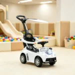 3-in-1 Kids Push Sliding Car with Music & Horn, White Toddler Ride-On with Removable Handle & Canopy - Image 4