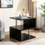 20" Modern S-Shaped End Table with Storage Shelf & Steel Poles – Sleek Black Accent Side Table for Living Room - Image 5