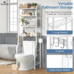 Over Toilet Bathroom Organizer, 4-Tier Adjustable Storage Rack, Space-Saving Shelf for Tight Areas, White (Shipment from Walmart) - Image 5