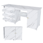 57.5" Foldable Sewing Machine Table with Locking Casters, Multi-Storage Craft Station with Shelves, Bins & Cabinet, Adjustable Sewing Cabinet for Home, Bedroom, and Craft Room(White) - Image 7