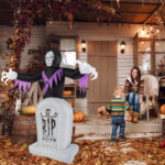 8ft Garden 3pcs LED String Lights Grim Reaper and Grave Inflatable Halloween Decoration - Image 4