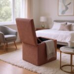 Brown Linen-Textured Storage Ottoman with Black Rubber Feet – Compact Square Seat with Hidden Storage, 42×42×44cm - Image 5