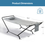 Freestanding Hammock with Stand, 600LBS Heavy Duty Outdoor Hammock Bed with Soft Pillow & Storage Bag, Grey - Image 7