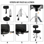 Drum Throne with Backrest, Hydraulic Drum Stool Adjustable Height, Heavy Duty Hydraulic Drum Seat Saddle Design for Drummers Black - Image 4