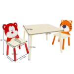 Kids Table and 2 Chairs Set, 3 Pieces Toddler Table and Chair Set, Wooden Activity Play Table Set (Bear&Tiger) - Image 3