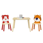 Kids Table and 2 Chairs Set, 3 Pieces Toddler Table and Chair Set, Wooden Activity Play Table Set (Bear&Tiger) - Image 4
