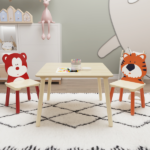 Kids Table and 2 Chairs Set, 3 Pieces Toddler Table and Chair Set, Wooden Activity Play Table Set (Bear&Tiger) - Image 6