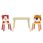 Kids Table and 2 Chairs Set, 3 Pieces Toddler Table and Chair Set, Wooden Activity Play Table Set (Bear&Tiger) - Image 7