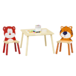 Kids Table and 2 Chairs Set, 3 Pieces Toddler Table and Chair Set, Wooden Activity Play Table Set (Bear&Tiger) - Image 8