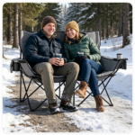 Black Dual Person Heated Folding Camping Chair 4 Heating Zones 3 Temperature Levels, Heavy Duty 660 LBS Double Outdoor Loveseat with Cup Holders Storage Pockets & Carry Bag for Picnic Beach Sports - Image 9
