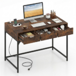 43.5" Home Office Desk with Built-in Charging Station & 3 Drawers Hidden Compartment