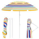 6.5ft Portable Beach Umbrella (Colorful) - UPF50+ Sun Protection (Silver-Coated Polyester), 3-Section Easy Setup (No Tools)