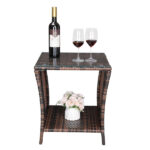 Glass Surface Brown Gradient Iron Frame Rattan Side Table - Image 32