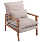 Cloud Shaped Indoor Leisure Chair with Solid Wood Armrest, Metal Frame, Chenille Fabric Accent Chair with Lumbar Pillow, Single Sofa Chair Khaki - Image 16