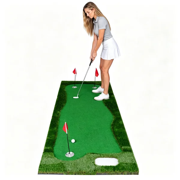 Real Roll Golf Putting Mat 10ft x 3.5ft, Non-Slip Indoor Outdoor Practice Green Turf with Hole Cups Flags for Home Office Backyard Training