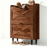2-Drawer Top Enclosure Barn Door Shoe Cabinet Melamine Board Embossed MDF Shoe Cabinet 31.61*9.45*39.37in Walnut - Image 4