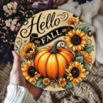 CIFbuy Brighten Home Fall Decor Metal Sign, Hello Fall Round Vintage Tin Sign 8x8 Inch, Rustic Farmhouse Style Wall Art For Home Autumn TikTok, TikTok, tumn Self-pickup Logiopics - Image 2