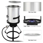 13*32inch Four-Piece Set, Black Round Iron Stove Frame, Silver Aluminum 30qt Turkey Pot 10qt Fish Pot, Gas Fryer - Image 60