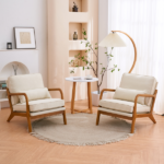 Same Code 16753613 Oak Armrest Oak Upholstered Single Lounge Chair Indoor Lounge Chair Off-White - Image 27