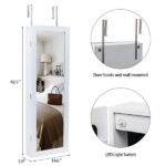 Non Full Mirror Wooden Wall Mounted 4-Layer Shelf, 2 Drawers, 8 Blue LED Lights, Jewelry Storage Mirror Cabinet - White - Image 11