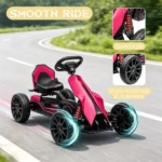 Pink Kids Pedal Go Kart, Adjustable Seat, Durable Swing Axle, Safe Outdoor Ride-On Toy - Image 5