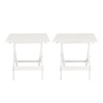Small Solid Wood Folding Side Table (2-Piece Set), White, Portable Patio Outdoor Table Plant Stand