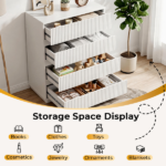 Handleless Grille-Finished 4-Drawer Bedside Table P2 Particleboard + MDF & Melamine Veneer + Thermoformed Drawer Dresser 23.62*14.96*30.71in White - Image 11