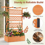 72" Raised Garden Bed with Lattice Trellis, 4.8 Cu.Ft Fir Wood Planter Box with Drainage Holes for Climbing Plants Vegetables - Orange - Image 8