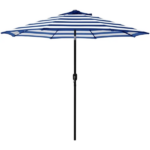 Outdoor 9ft Patio Umbrella with Crank Handle and Push Button Tilt, Outdoor Market Umbrella with 8 Ribs - Blue Stripe - Image 3